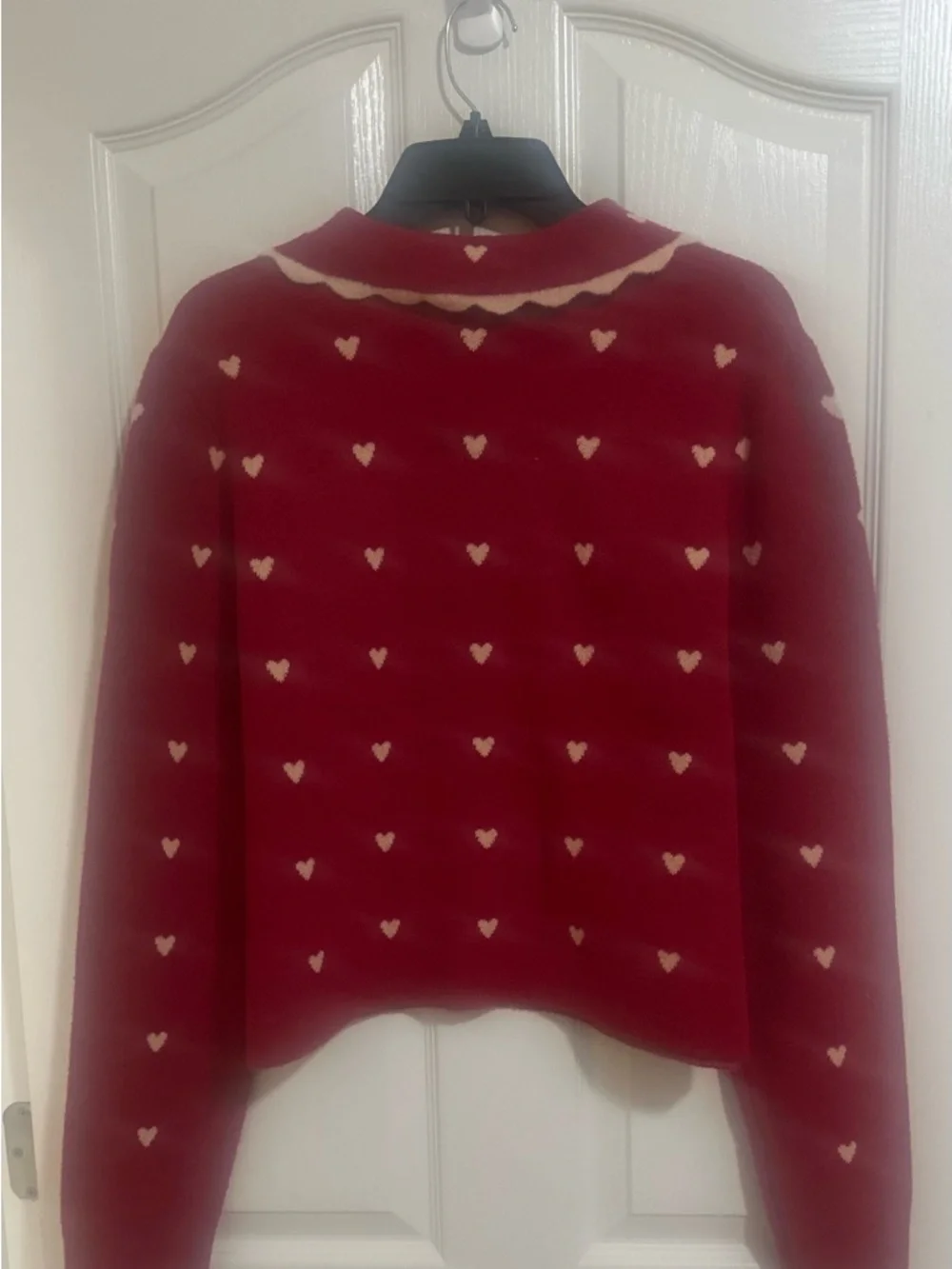 NWT Womens Anthropologie NVLT Heart Icon Knit Sweater Collared Cottagecore Red L